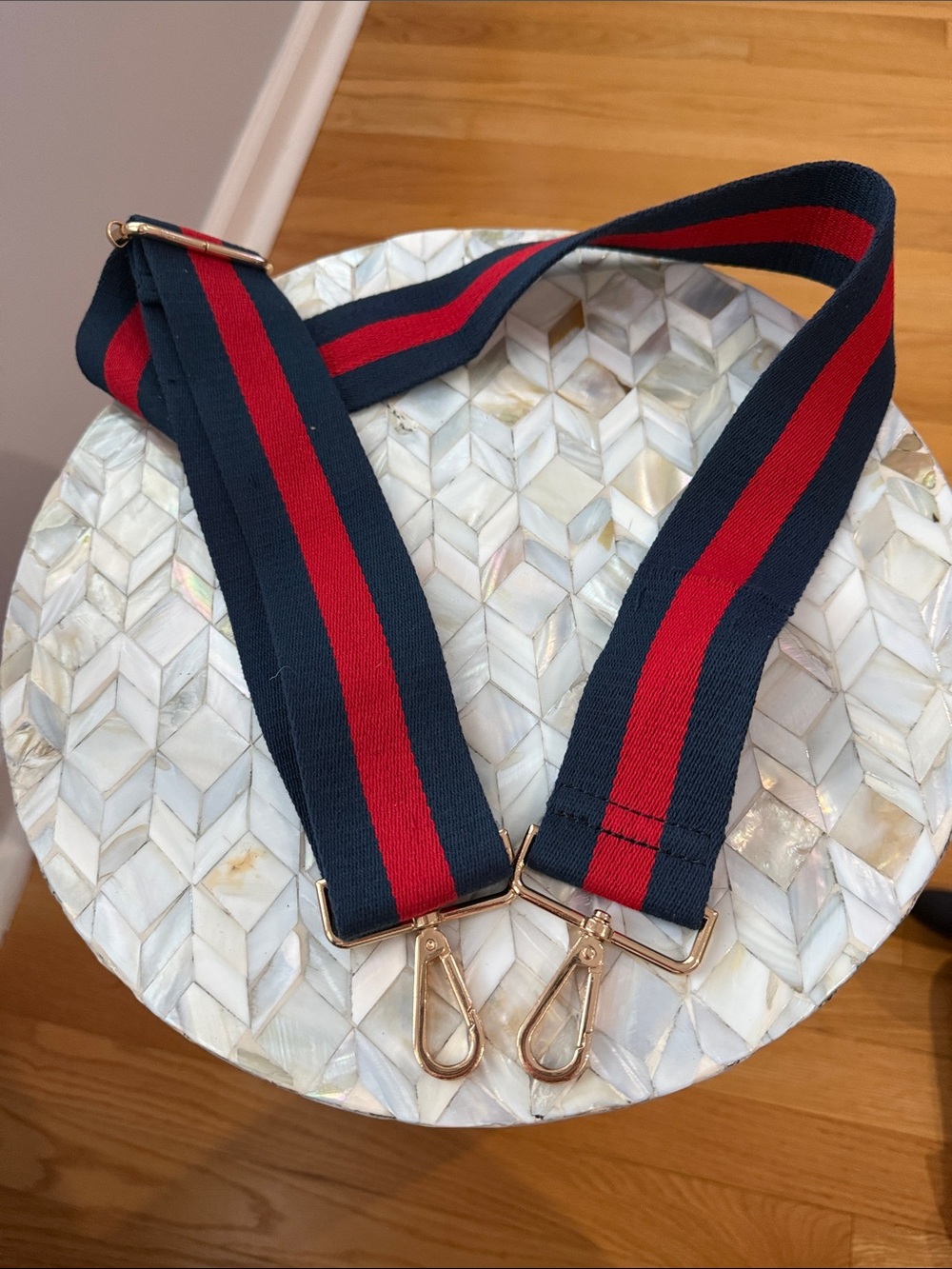 Wide Navy and Red Striped Bag Strap with Gold Hardware - Picture 1 of 1